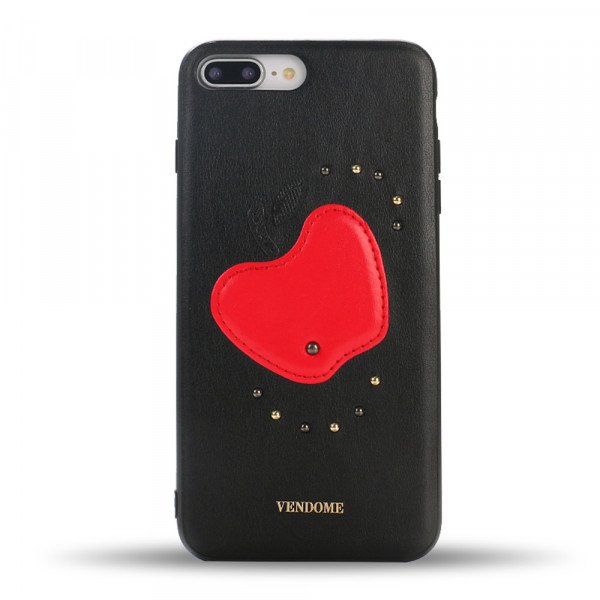 Wholesale iPhone 8 Plus / 7 Plus Apple Design Studs Armor PU Leather Case (Black)